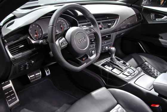 WOLFSBURG, GERMANY - AUGUST 14, 2014: Interior of the german car Audi RS7 at the museum of the Volkswagen Autostadt.